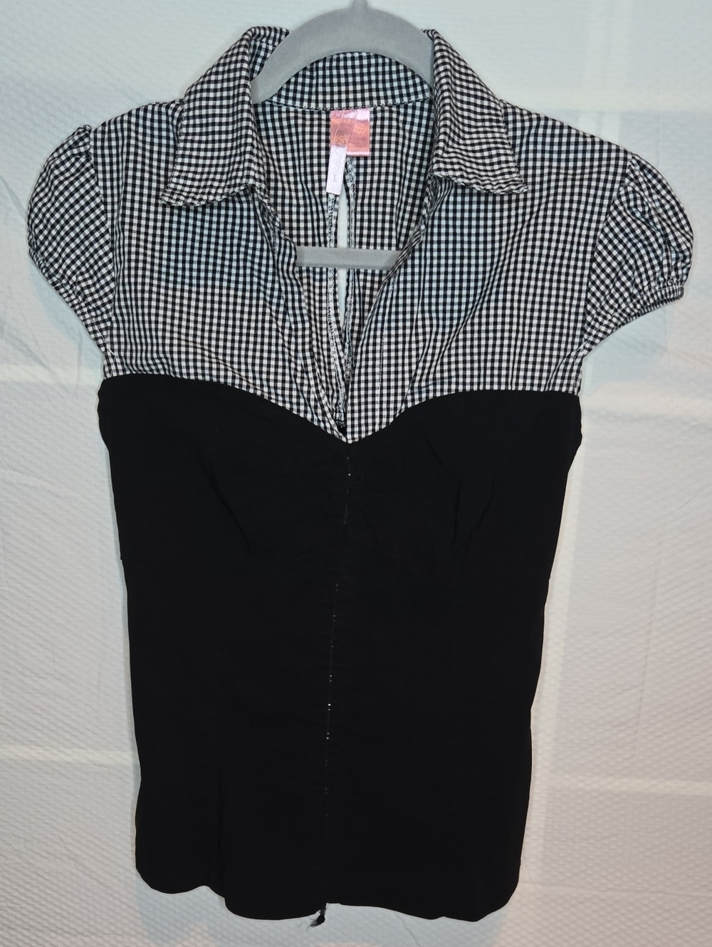 Y2k Rue21 Black & White Gingham Cap-Sleeve Women’s Corset Top With Key Hole Back
